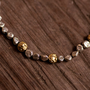 Single Strand Silver and Gold Micro Mini Lentil Bracelet