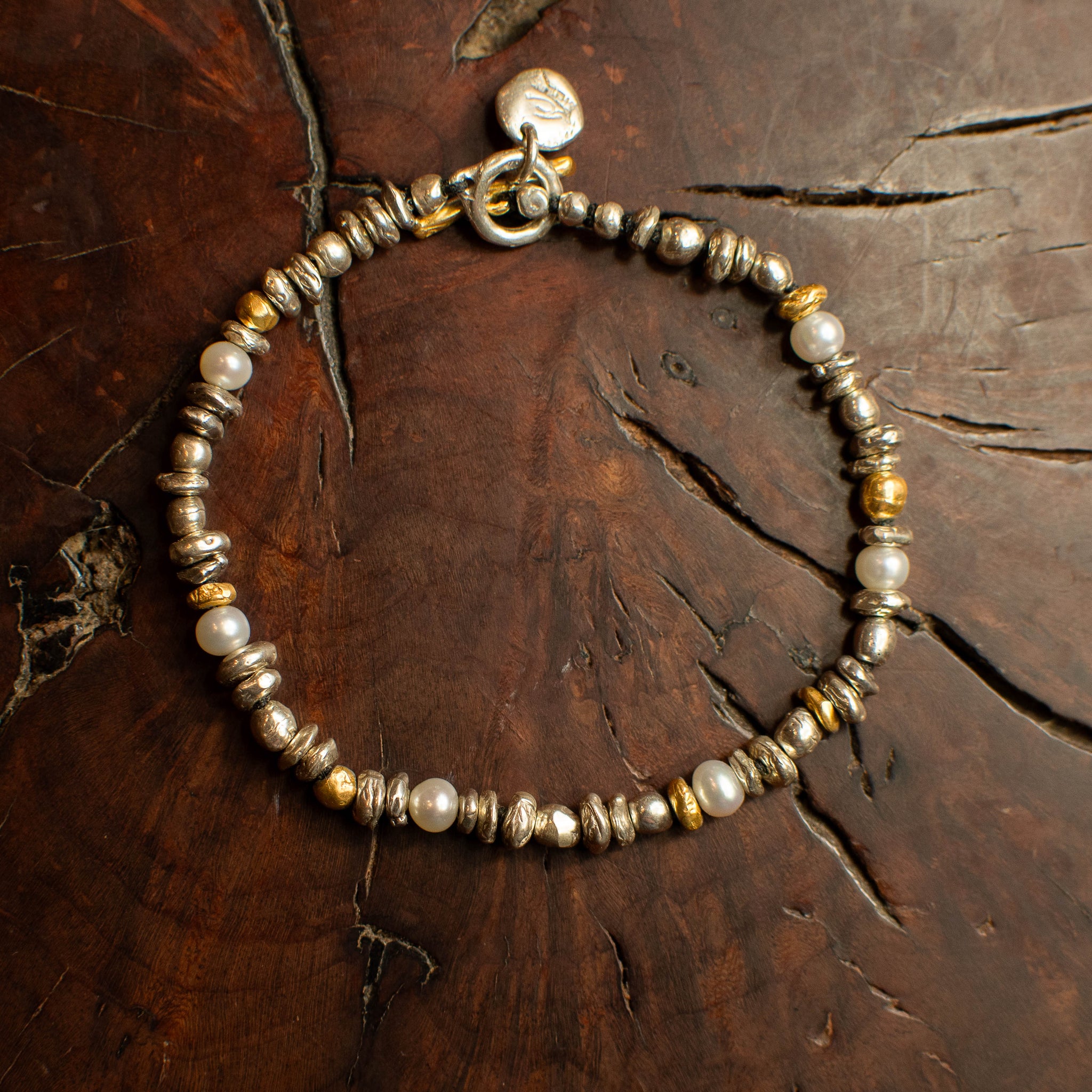Sterling Silver & Gold Nugget Bracelet