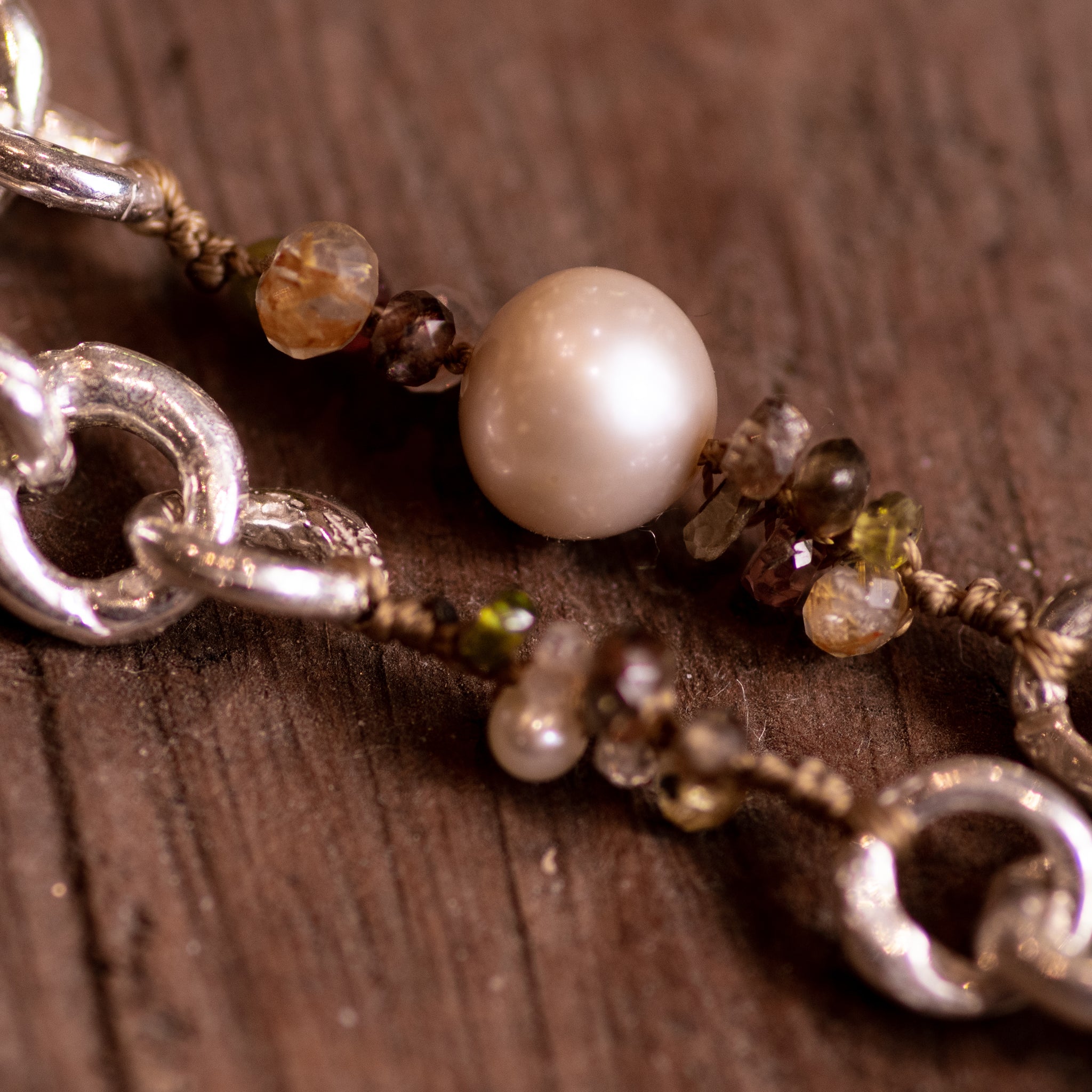 Round Link Pearl and Tourmaline Briolette Necklace