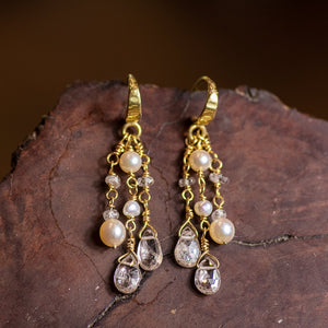 18k Gold Zircon Pearl Chandelier Earrings – Susan Cummings
