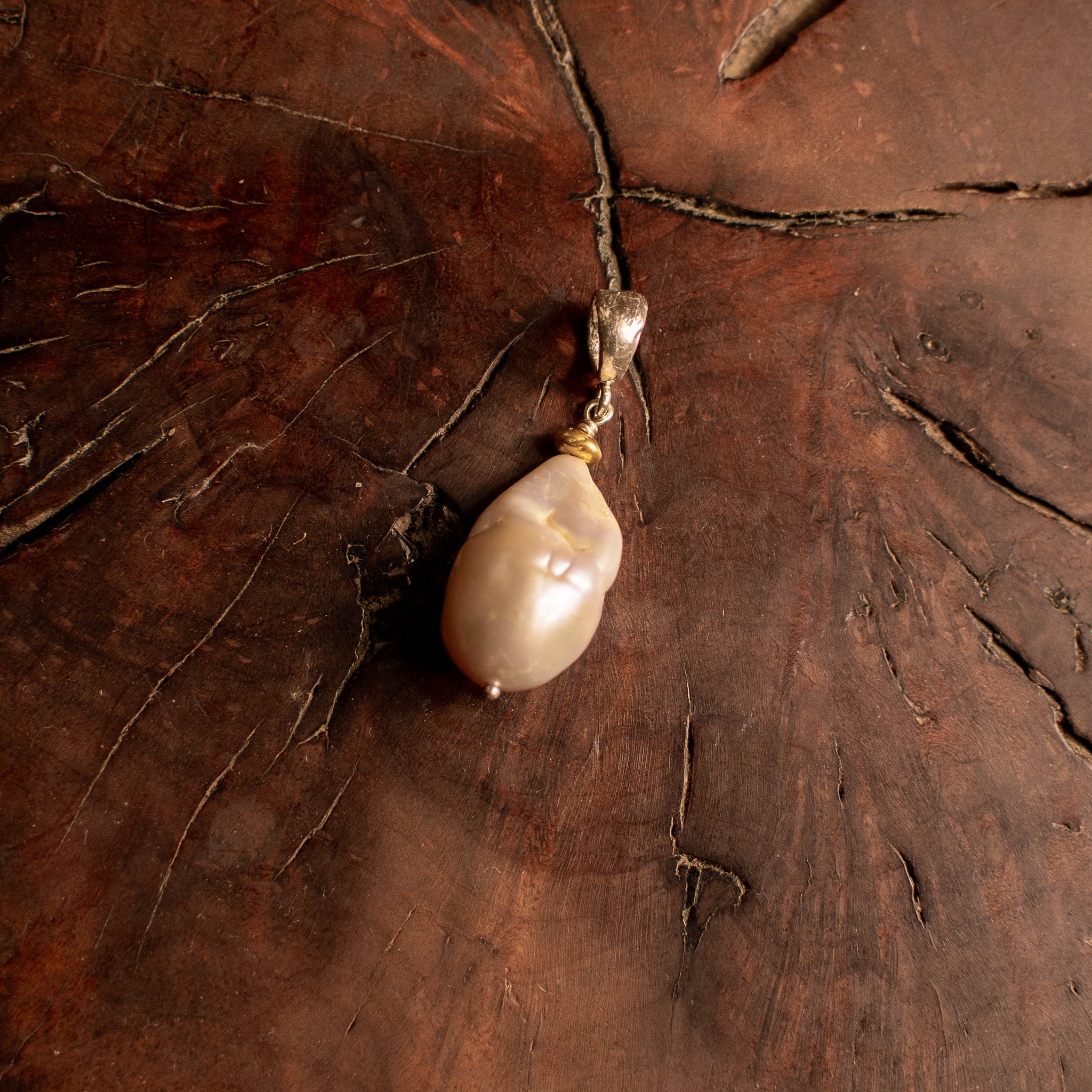 Mixed Metal Baroque Pearl Pendant