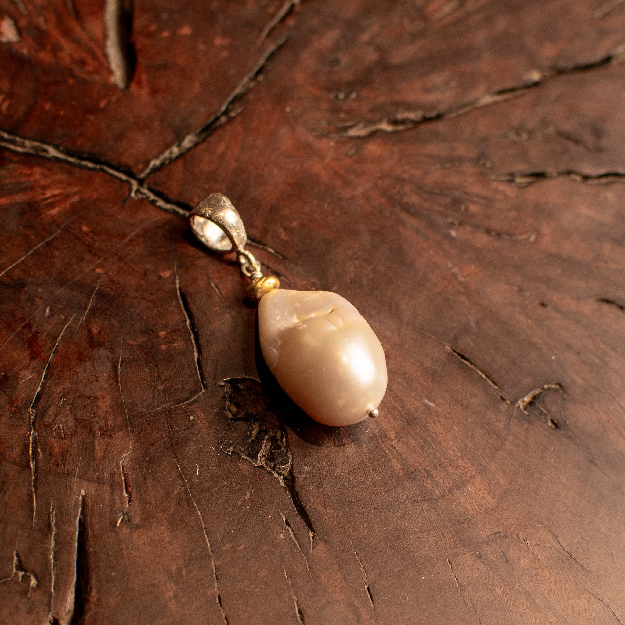 Mixed Metal Baroque Pearl Pendant