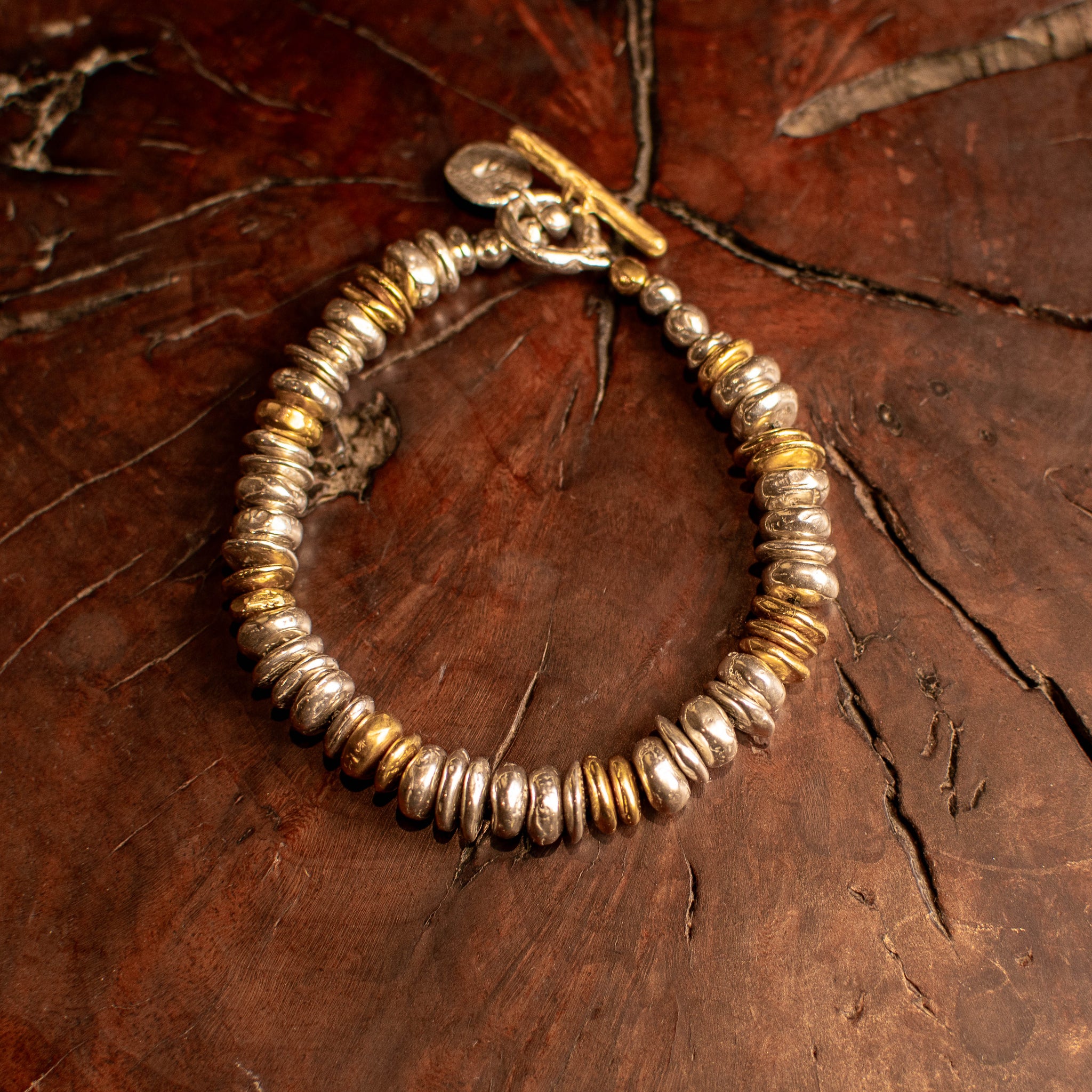 Sterling Silver & Gold Large Nugget Bracelet