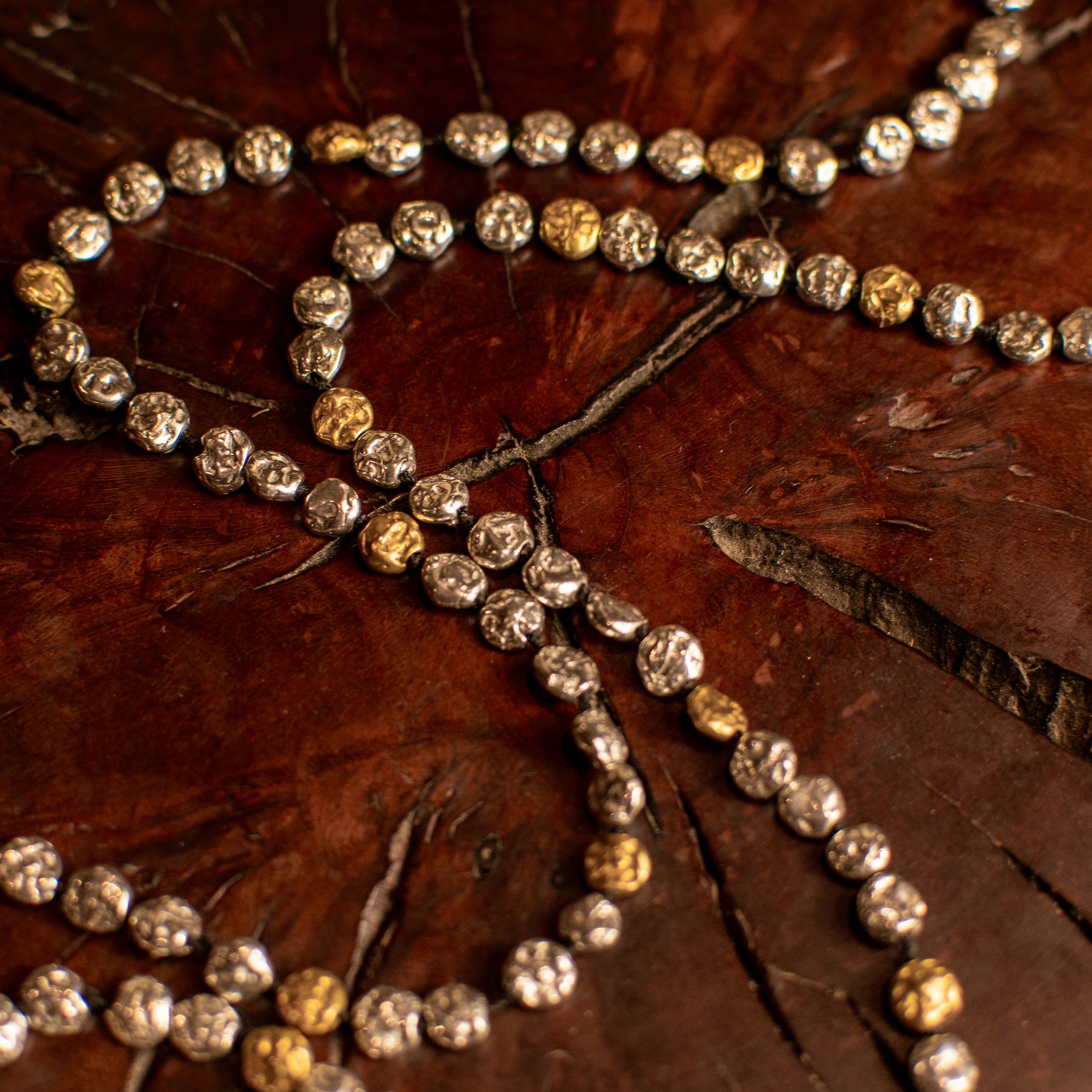 Long Sterling Silver & Gold Mini Lentil Necklace