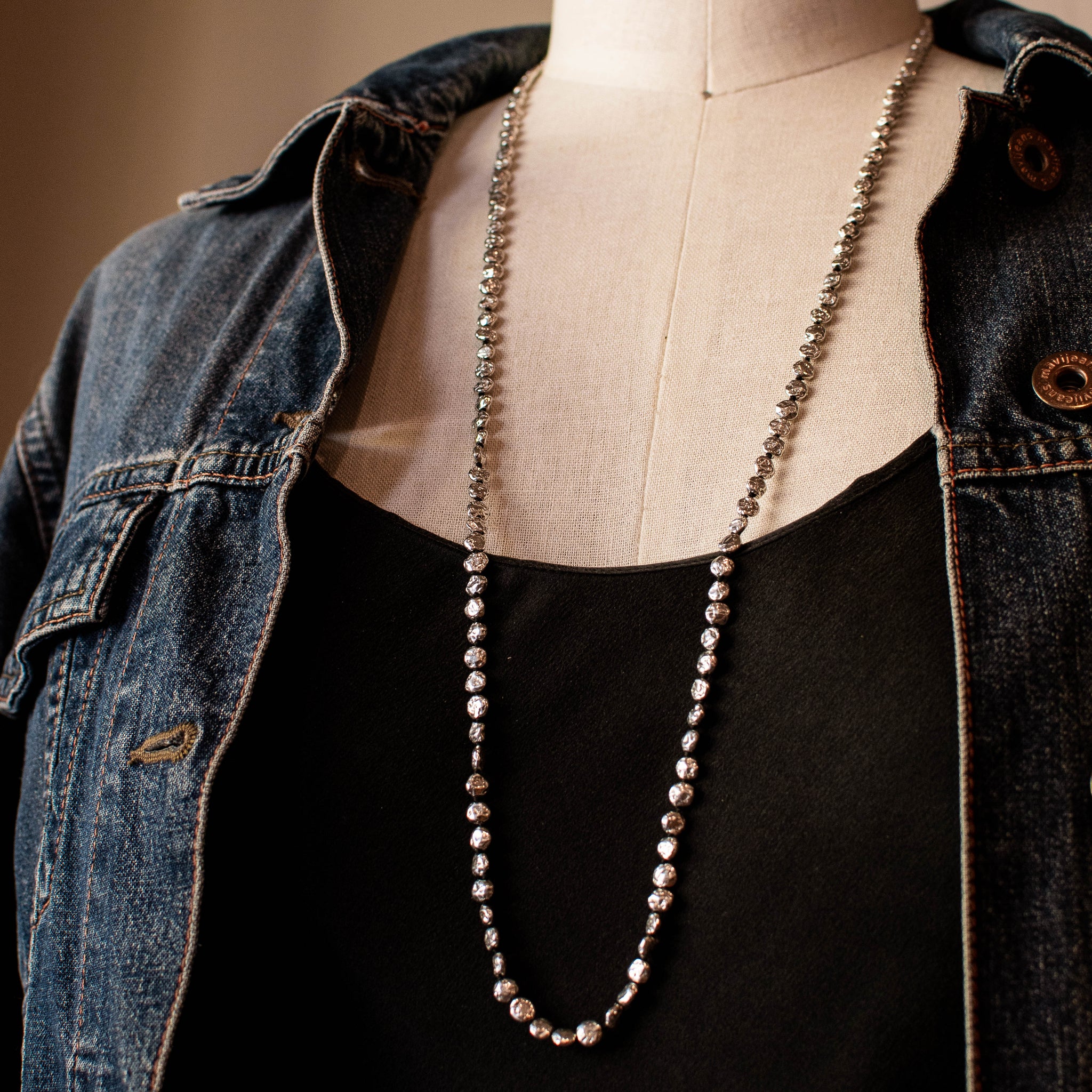 Long Sterling Silver Mini Lentil Necklace