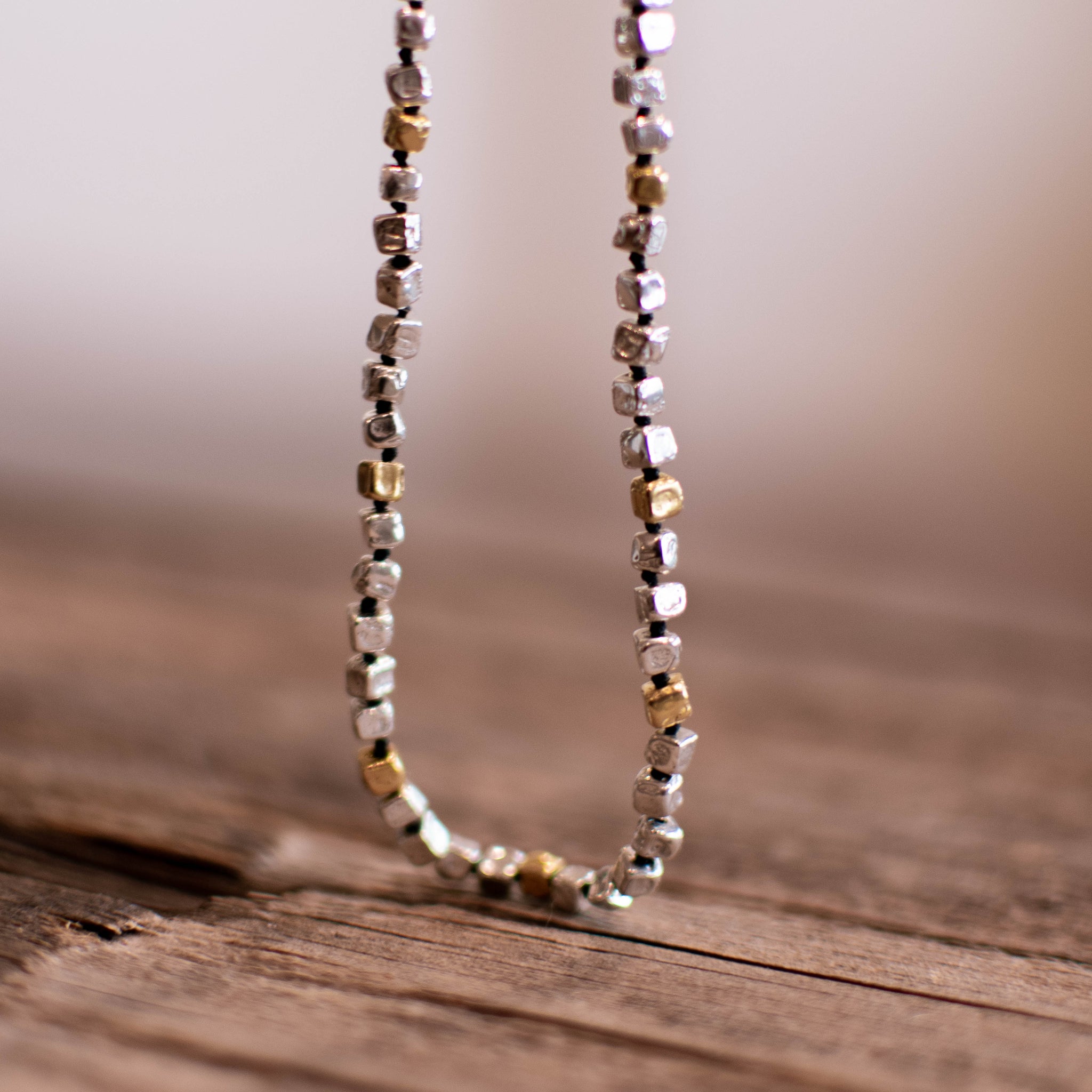 Sterling Silver & 18k Gold Mini Block Necklace