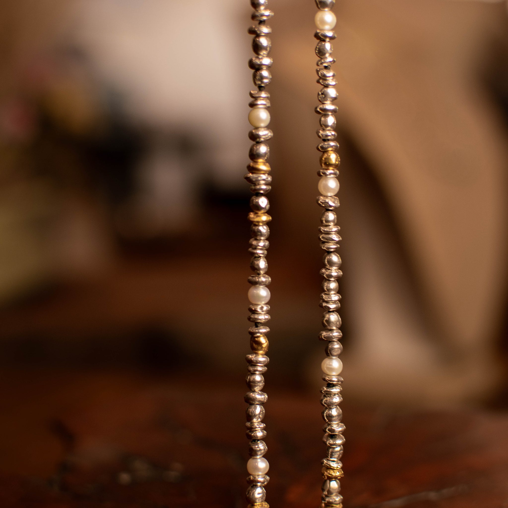 Sterling Silver & Gold Pearl Small Nugget Necklace