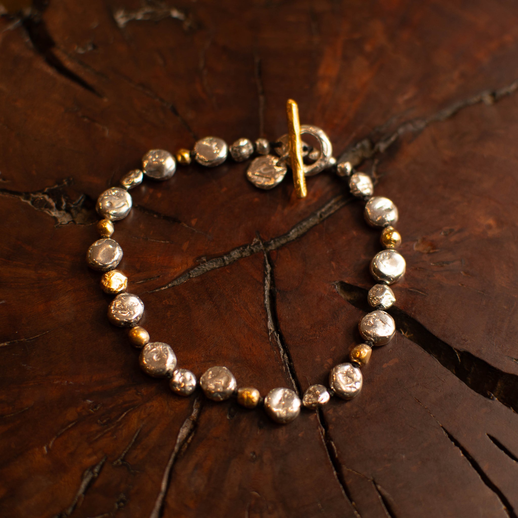 Sterling Silver and Gold Large Lentil Bracelet