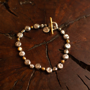Sterling Silver and Gold Large Lentil Bracelet