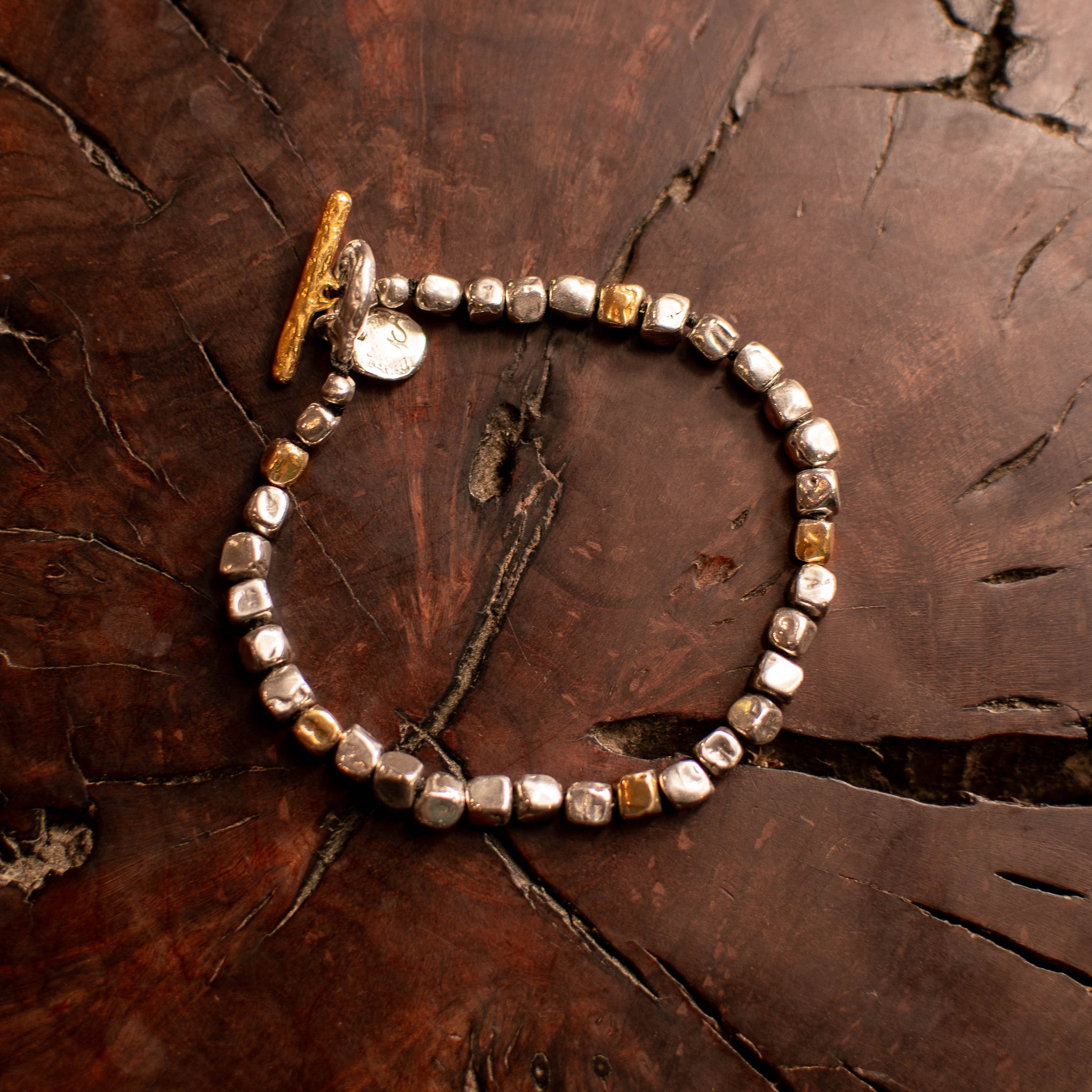 Sterling Silver & Gold Block Bracelet